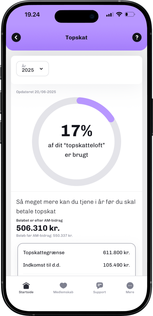 Skatteguidens Topskat funktion vist for året 2025
