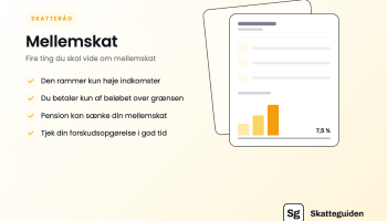Illustration af mellemskat i 2026 med fokus på indkomstgrænsen, skattesatsen på 7,5 % og placeringen mellem bundskat og topskat.